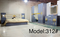 Ensemble complet de meubles design et moderne, lit rembourré en tissu, grande taille, MDF, ensemble chambre à coucher en bois