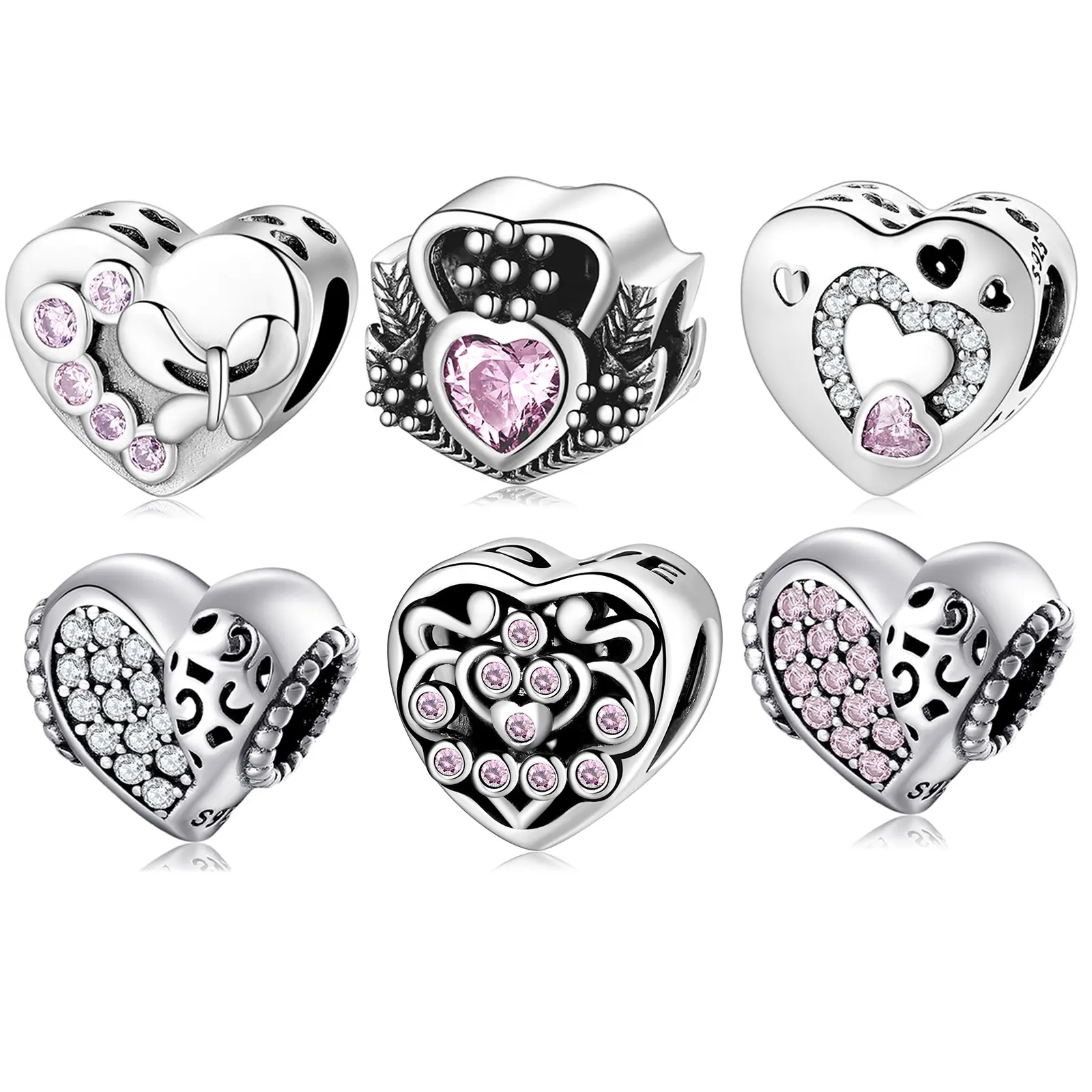 Gerçek 925 ayar gümüş açılabilir kalp yaratıcılık aşk size Charms bilezikler kolye moda aksesuarları toptan sürü toplu