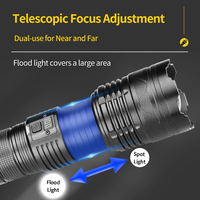 Lampe torche rechargeable en alliage d'aluminium, LED super lumineuse, 5 modes, zoom, étanche IP65, portée du faisceau 300-400 m