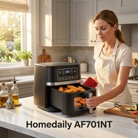 Four à friture sans huile 8-en-1 à écran tactile, grande capacité moderne pour la maison, la cuisine, le camping en extérieur, cuisson saine (allemande, française)