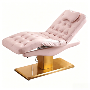 Electric Facial Massage Table Adjustable Tufted PU Leather Salon Bed with Stainless Steel <b>Frame</b> <b>Pink</b> - Product Image 1