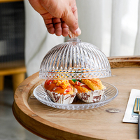 Cloche en verre gaufré vintage avec base en verre, écologique, compatible lave-vaisselle, couvercle alimentaire transparent pour plateau à fromages et fruits