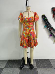 Combinaison décontractée pour femme à imprimé explosif, taille cintrée, plissée et à manches volantées, Tendance - Product Image 3