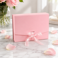 Boîte à bijoux portable de luxe rose à double porte pliante avec nœud en ruban pour colliers, emballage cadeau de Noël, vente en gros