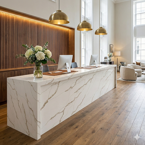 Encimera de Cuarzo Artificial con Diseño Moderno de Vetas Doradas sobre Fondo Blanco para Cocina de Villa de Lujo, Barra de Desayuno y Tocador - Product Image 6