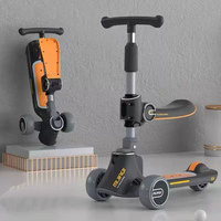 Trottinette en plastique pliable à un bouton, trois-en-un, avec musique, lumières, siège réglable en hauteur, roues en PU, alimentée par batterie, pour enfants de 2 à 12 ans