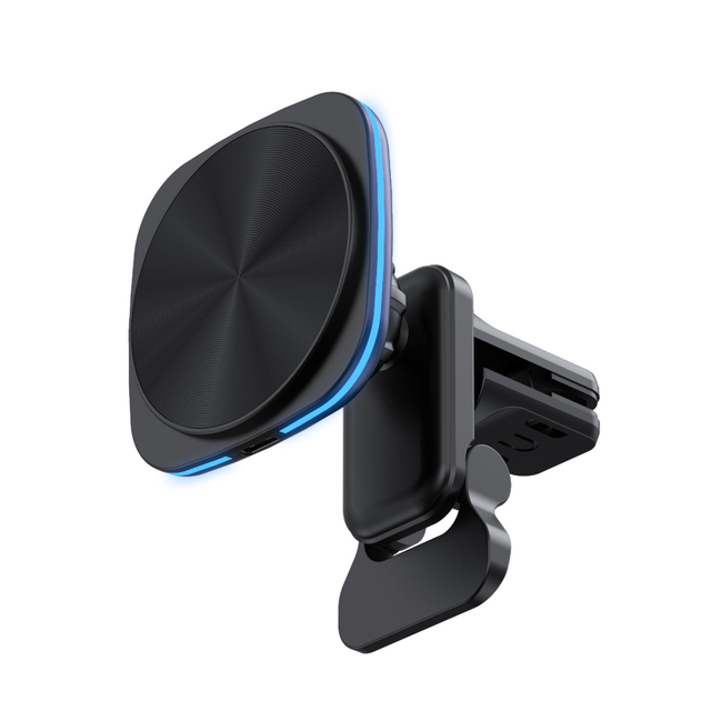 Factory Custom Car Charger 15W Magnetic Wireless Car Charger Mount Fast Charging Phone Holder with Blue Light