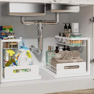 Organisateur sous évier coulissant à 2 niveaux, étagère de rangement coulissante pour armoire sous évier, rangement pour cuisine et salle de bain - Product Image 1
