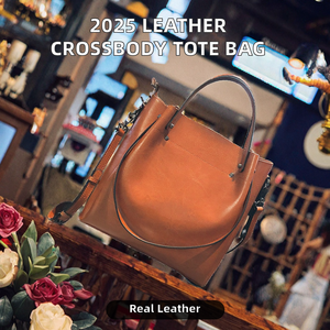 2025 bandoulière femme sac fourre-tout grande capacité sac à main en cuir avec fermeture à glissière simple bandoulière à la mode seau Style - Product Image 2