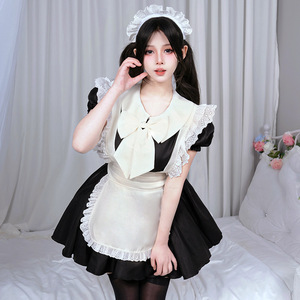 Conjunto de Disfraz de Sirvienta Estilo Lolita, Falda con Lazo de Encaje y Delantal Blanco y Negro, Disfraz de Fantasía para Mujer - Product Image 1