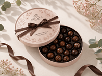 Boîte à chocolat ronde de luxe avec logo personnalisé, boîte cadeau circulaire en papier rigide avec ruban et plateau en plastique pour truffes