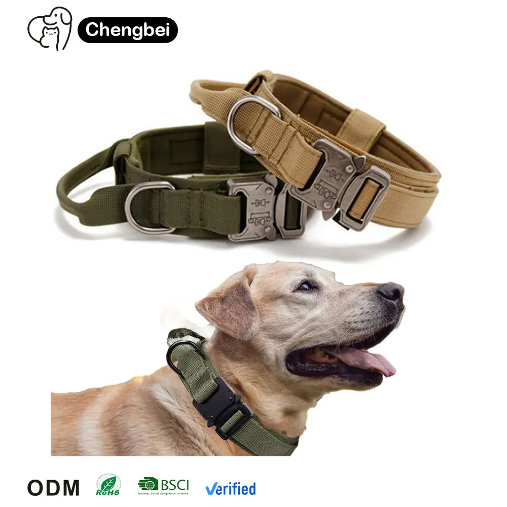 Personalized Custom Luxury Designer Nylon Metal Heavy Duty Training Pet Rope Large Dog Collar And Leash Set Tactical Dog Collar