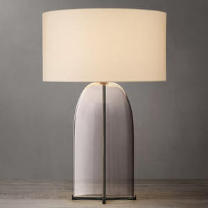 Lámpara de Mesa Blom de Vidrio Transparente con Pantalla de Lino Natural y Base de Acero Industrial, Lámpara de Noche para Decoración e Iluminación de Sala de Estar - Product Image 4