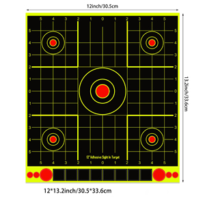 Pegatinas de objetivo de tiro de 12x13.2 pulgadas, de 5 puntos de impacto, con rejilla precisa, autoadhesivas, de alta visibilidad, accesorio de entrenamiento de tiro, ¡gran oferta! - Product Image 2