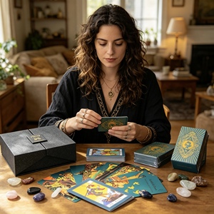 Ensemble de tarot authentique imperméable, cartes <span class=keywords><strong>en</strong></span> plastique avec feuille d'or, avec guide, sac de rangement, tissu pour tarot, boîte de rangement pour cristaux - Product Image 2