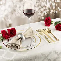 Set Piring Makan Malam Pesta Emas 150 Buah dengan Pisau Sendok Garpu Perak Set Sekali Pakai 30 Tamu untuk Pesta Ulang Tahun Pernikahan