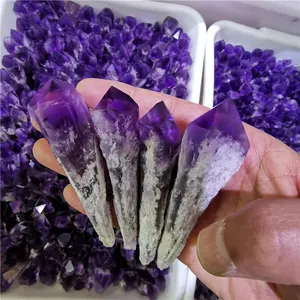 Natural crystal specimen wand raw rough amethyst point healing obelisk for healing