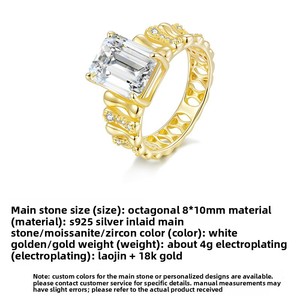 Fábrica <span class=keywords><strong>de</strong></span> Joyería, Venta al Por Mayor, ODM, OEM, Logotipo Personalizado, Anillo <span class=keywords><strong>de</strong></span> Plata <span class=keywords><strong>de</strong></span> Ley S925, Chapado en Oro <span class=keywords><strong>de</strong></span> 18K, con Moissanita <span class=keywords><strong>de</strong></span> 4 Quilates, Estilo Vintage - Product Image 2