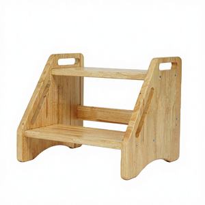 Tabouret escamotable rustique en bois d'hévéa imperméable avec rangement, housse amovible et rainures antidérapantes pour enfants et adultes, idéal pour la salle de bain - Product Image 2