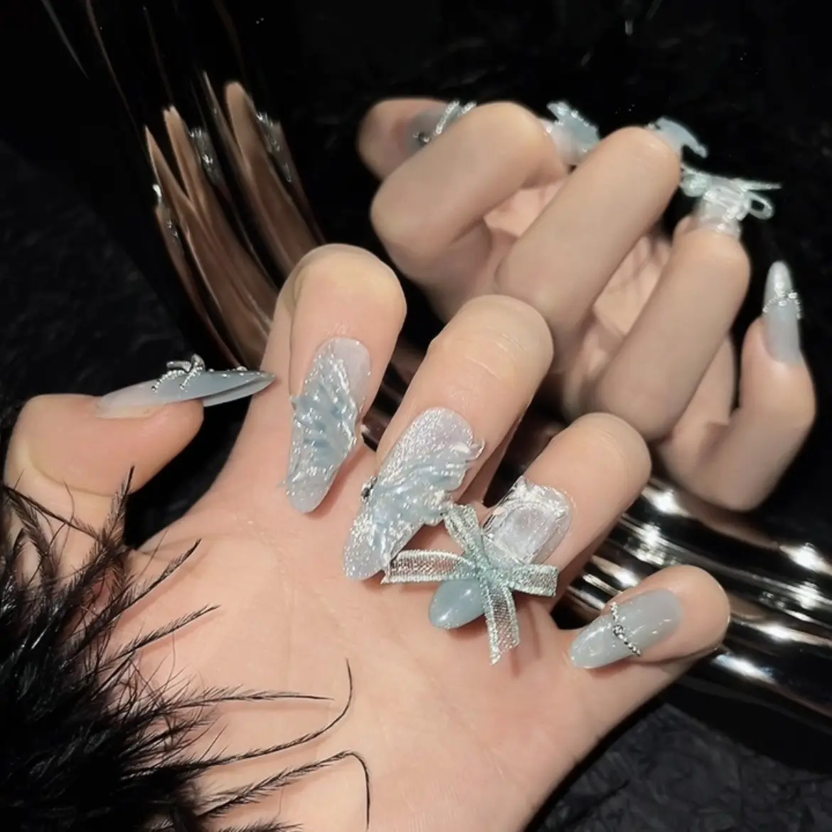 NEBX 2024 NEW custom design accepted 100 boxes Cat Eye Jade Butterfly Iced Sand 10 pcs handmade press on nail