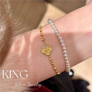 ชุดเครื่องประดับเงินคิงซิลเวอร์ ลายโคลเวอร์สีรุ้ง สร้อยคอ สร้อยข้อมือ ต่างหู สำหรับผู้หญิง แฟชั่นเครื่องประดับสำหรับใส่ทุกวัน - Product Image 3