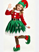 Costume d'elfe de Noël de haute qualité, rouge et vert, en polaire, pour femme, tenue de spectacle de Noël