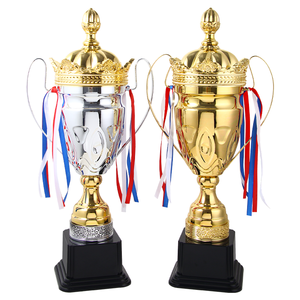 47cm - 76cm Trofeo de plata dorada Premios Copa Base negra en blanco Tapa de corona Trofeos Orejas grandes Premios de trofeos de metal personalizados - Product Image 2