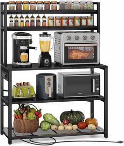 Estante de Cocina Metálico Moderno Huasheng de 5 Niveles, Móvil, con Tomas de Corriente, Soporte para <span class=keywords><strong>Microondas</strong></span> de 38 Pulgadas y Almacenamiento - Product Image 1
