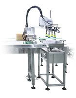 Robot SCARA d'emballage de cartons à 4 axes avec vision 2D et suivi par convoyeur pour sachets et bouteilles en plastique