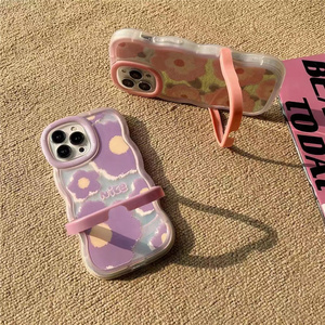 Thời Trang Cô Gái Lớn Lượn Sóng Hoa Màu Hồng Cao Su TPU Chống Sốc Đứng Cover Quay Lại Cho iPhone 15 14 13 12 11 Pro Max X/XS XR 7/8 Cộng Với - Product Image 5