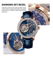 Montre automatique mécanique nh38, squelette, roue d'équilibrage à 9 heures, lunette sertie de diamants, bracelet en cuir, logo personnalisé, fabricants OEM ODM