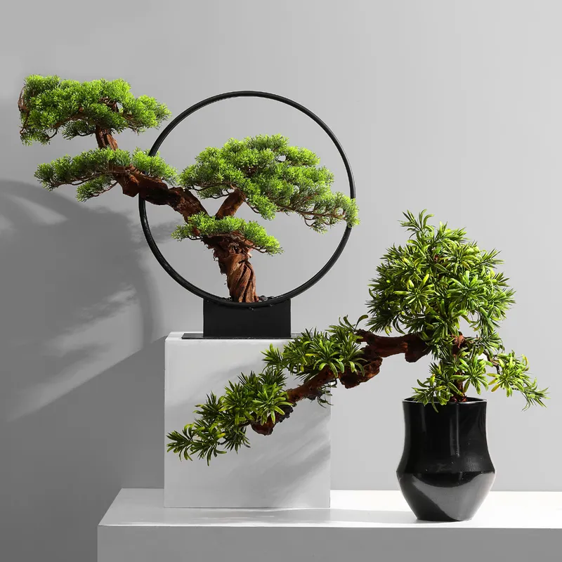 Wholesale home table decorations artificial plant in pot chinese guest-greeting pine bonsai