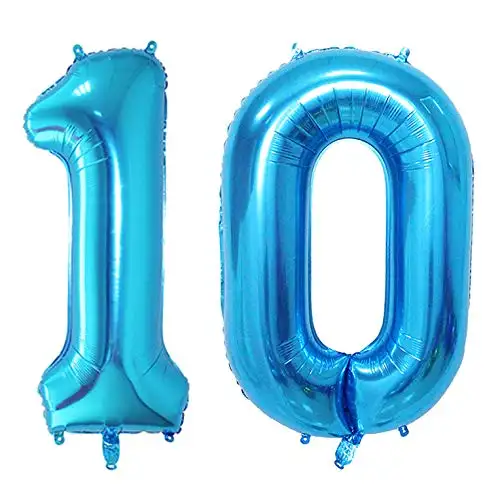 40 inç büyük 10 numarası balonlar mavi büyük folyo Mylar numarası 10 balonlar 10 doğum günü partisi yıldönümü süslemeleri