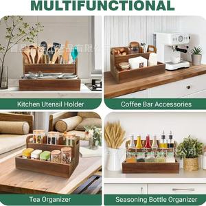 Wooden <b>kitchen</b> tableware storage box with handle, countertop condiment rack, spatula and spoon storage box - Product Image 3