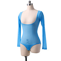 Body en maille à manches longues pour femmes, idéal pour la danse du ventre, avec soutien-poitrine plongeant en U, couche de base transparente en maille, costume de danse