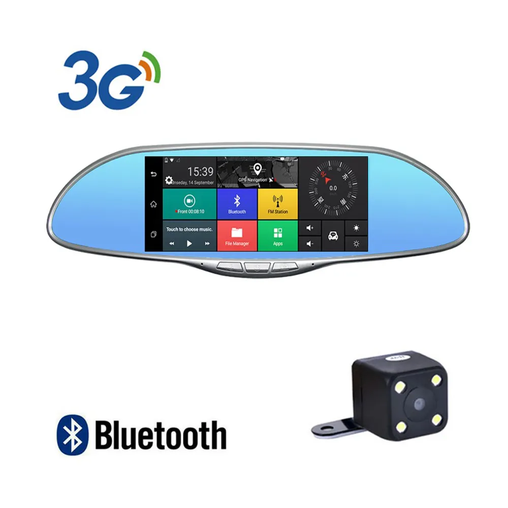 7 "Android Gps Navi Dash Cam Auto Dvr Spiegel Video Recorder Dual Camera Opname Wifi Bluetooth Met 3G fm Transmit