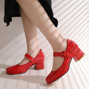 BUSY GIRL XYF4141 Scarpe <span class=keywords><strong>Mary</strong></span> <span class=keywords><strong>Jane</strong></span> da Donna in Vernice Nera, Rossa e Bianca, Taglia Grande, Moda con Tacco Alto e Spesso - Product Image 6