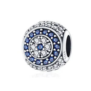 Harga Pabrik Tembaga Biru Putih Zirconia Evil Eye Beads Fit Asli Merek Charms Gelang untuk Perhiasan Wanita Membuat 2022