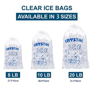 Dayanıklı büyük boy 20 lb buz saklama çantası parti pazarlık plastik buz torbaları İpli kapatma ile