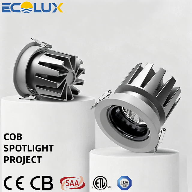 Ecoulux OEM ODM 12w Spotlight Adjustable Dimmable Down Light Aluminum White Black Cob Led Downlight