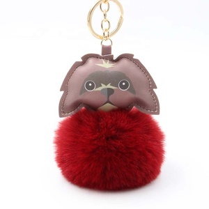 Porte-clés en cuir à pompon Kawaii, bouledogue français, peluche de lapin, balle de chien, Logo personnalisé - Product Image 5