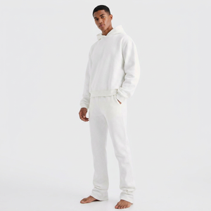 Tracksuit Tracksuits Heavyweight Cotton Printed Mens Tracksuit Custom Logo <b>Flared</b> Stacked Sweatpants and Hoodie Set for Men - Product Image 1