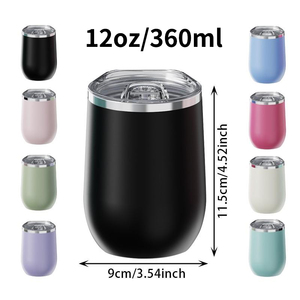 Gobelet à vin isotherme double paroi en acier inoxydable 12oz, revêtement poudré écologique, couvercle 304, idéal pour cadeau, utilisation extérieure, chaud/froid - Product Image 3