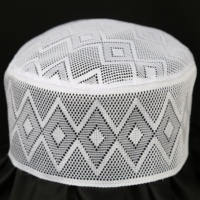 Topi datar bordir 7CM 8CM, topi doa putih Muslim dewasa modis Kopiah Arab Saudi Dubai