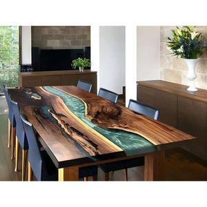 Mesa de comedor de madera maciza de la mejor calidad con resina epoxi transparente, forma de río personalizada para hoteles, disponible a precio de exportación. - Product Image 1