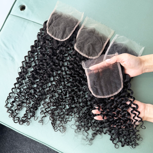 Seamless blend 2x6 4x4 5x5 6x6 100% Virgin Human Hair Natural Black Jerry curly 4x4 HD Lace Closure Mass wholesale - Product Image 6