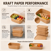 Boîte d'emballage rectangulaire en papier kraft épais jetable, de luxe léger, compatible micro-ondes, pour plats à emporter, salades et bento avec couvercle