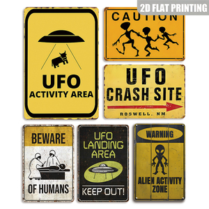 Letreros de metal con diseño de la zona de impacto del OVNI en Roswell, Nuevo México, decoración divertida para la cueva del hombre con advertencia de extraterrestres - Product Image 1