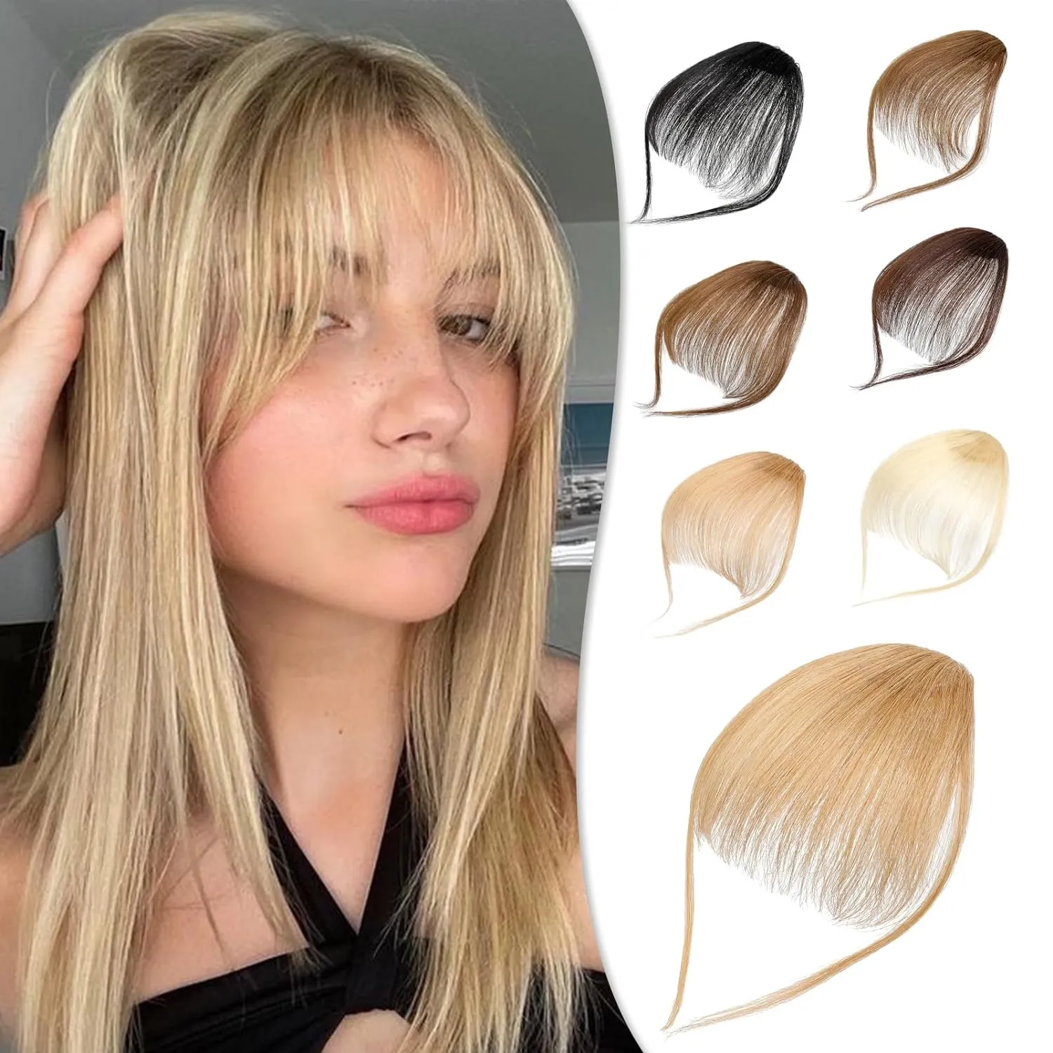 Clip trong bangs 100% tóc con người clip trên bangs không khí cho phụ nữ tóc phẳng gọn gàng bangs mỏng