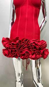 Kadın kırmızı çiçek askısız bandaj lüks akşam elbise moda balo doğum günü partisi kıyafetleri Mini Dess - Product Image 6